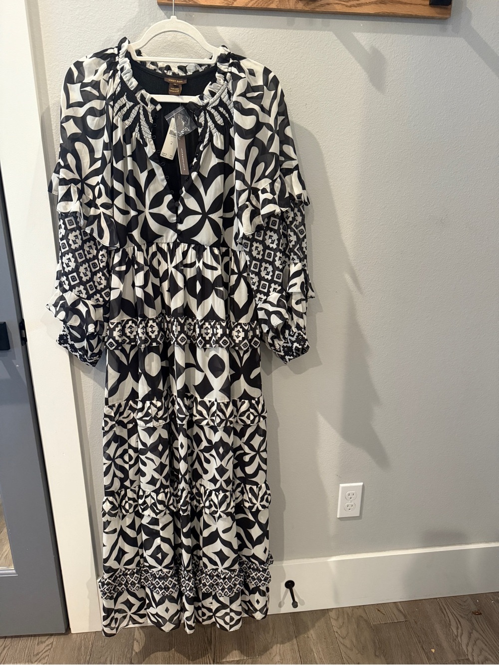 Anthropologie Black and White Geo Tiered Maxi Dress